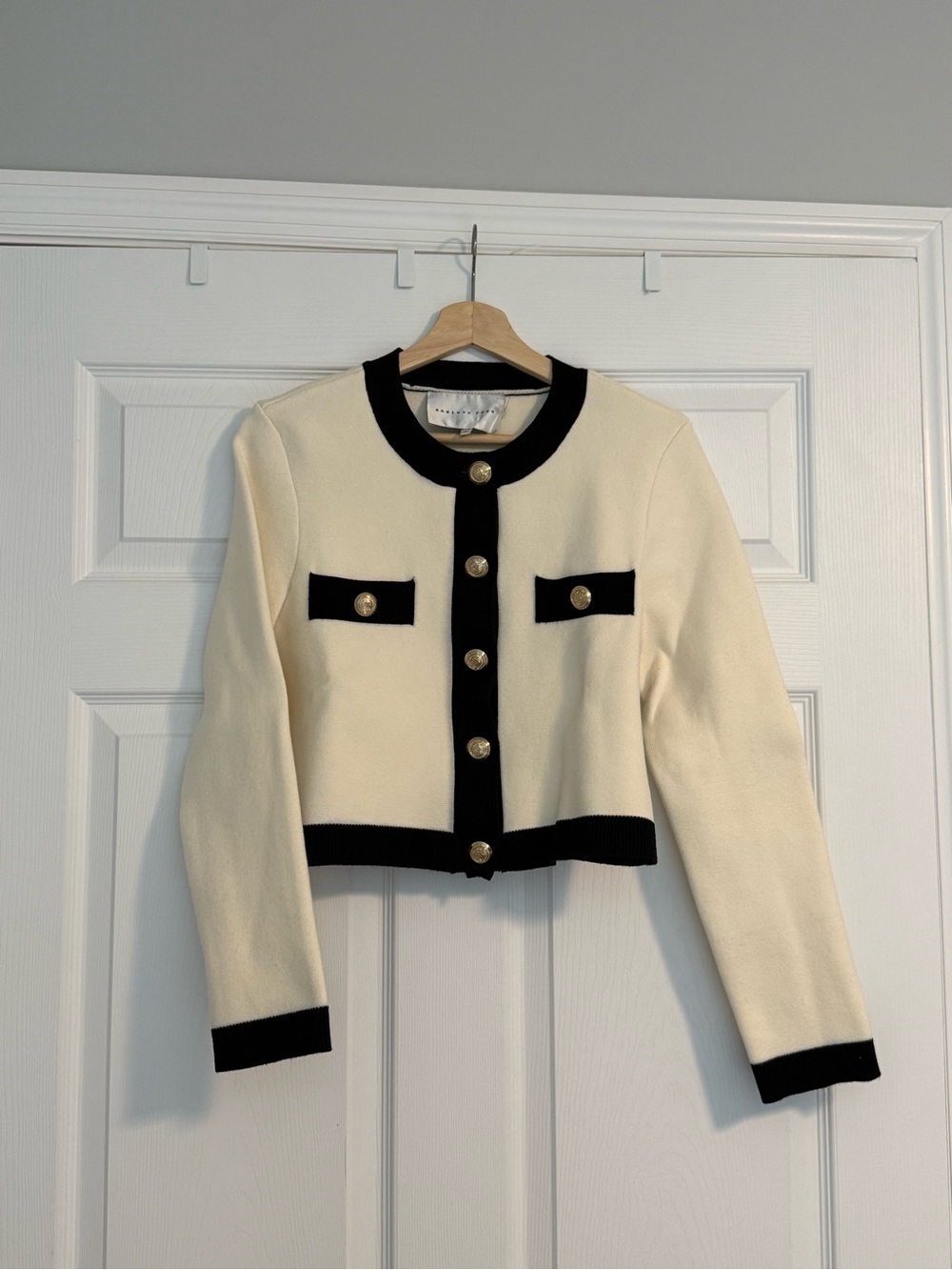 Endless Rose Cream Cropped Jacket with Black Trim and Gold Buttons